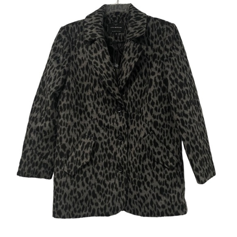 Lucky Brand Gray Black Leopard Button Coat Women's Size Medium